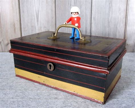 vintage metal tin money box with wood handle|Money Box Vintage .